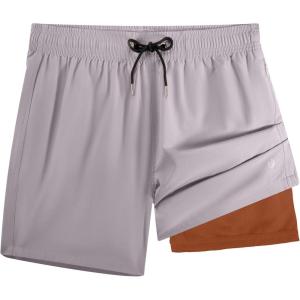 imageBRISIRA Mens Swim Trunks 5 Inch Compression Liner Beach Swim Shorts Bathing Suit Quick Dry 4Way Stretch PocketsLight Grey