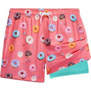 imageBRISIRA Mens Swim Trunks 5 Inch Compression Liner Beach Swim Shorts Bathing Suit Quick Dry 4Way Stretch PocketsPink Donut