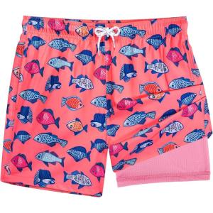 imageBRISIRA Mens Swim Trunks 5 Inch Compression Liner Beach Swim Shorts Bathing Suit Quick Dry 4Way Stretch PocketsPink Tropicalfish