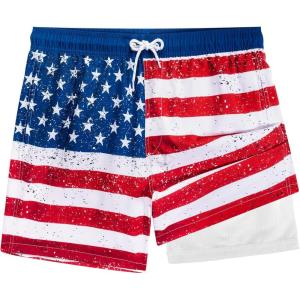 imageBRISIRA Mens Swim Trunks 5 Inch Compression Liner Beach Swim Shorts Bathing Suit Quick Dry 4Way Stretch PocketsRetro Flag