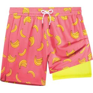 imageBRISIRA Mens Swim Trunks 5 Inch Compression Liner Beach Swim Shorts Bathing Suit Quick Dry 4Way Stretch PocketsYellow Banana