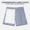 imageBRISIRA Mens Swim Trunks Swim Shorts Quick Dry 5 inch Inseam Beach Shorts with Compression Liner and Zipper PocketStripedarkbluewhite