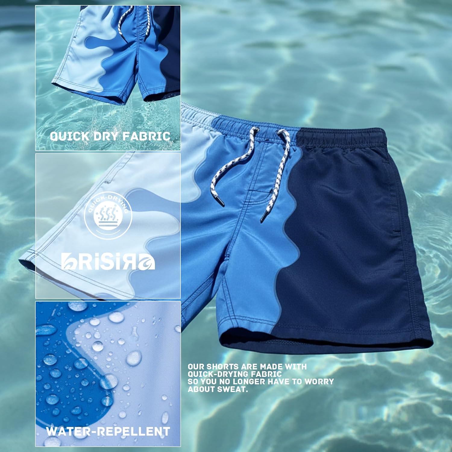 imageBRISIRA Mens Swim Trunks 5 Inch Compression Liner Beach Swim Shorts Bathing Suit Breathable Quick Dry Zipper PocketBlue Gradient