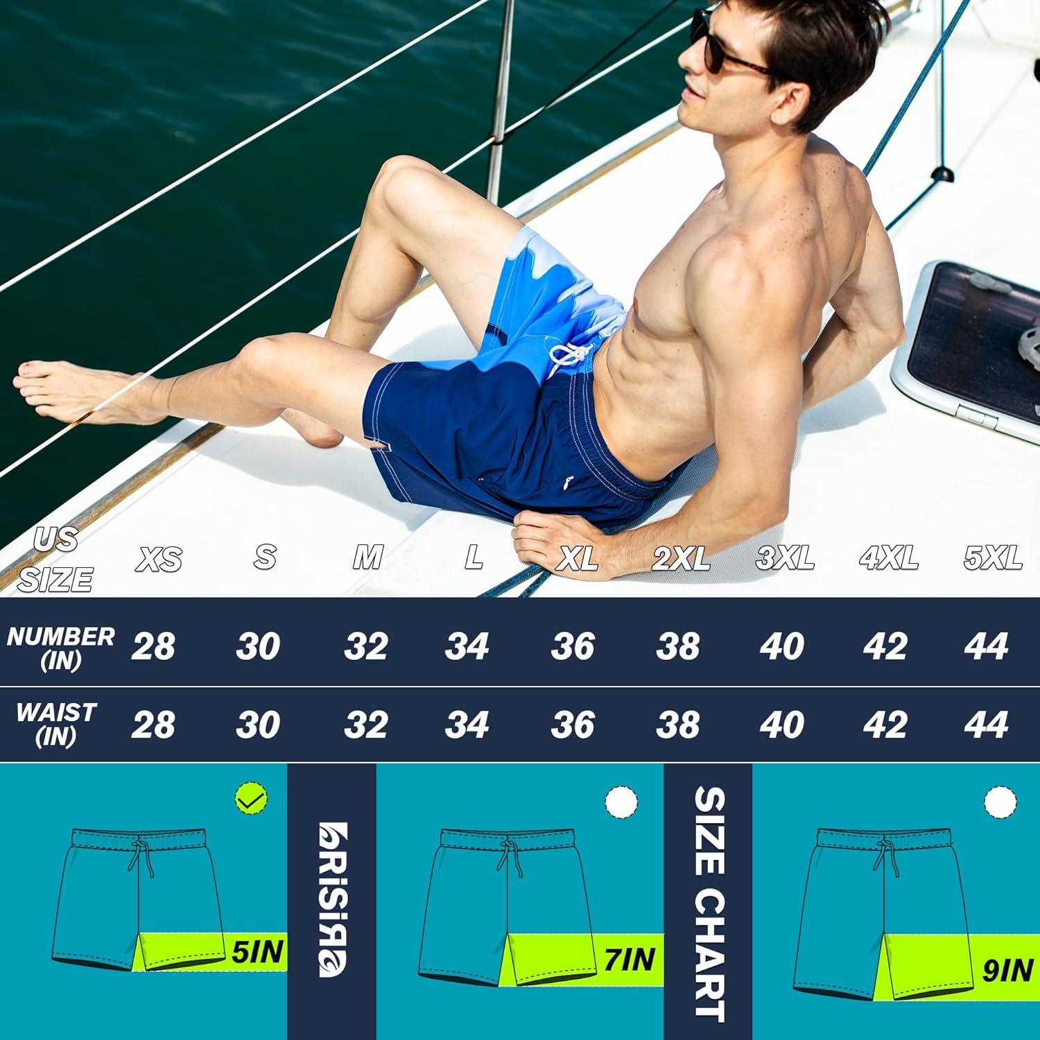 imageBRISIRA Mens Swim Trunks 5 Inch Compression Liner Beach Swim Shorts Bathing Suit Breathable Quick Dry Zipper PocketBlue Gradient