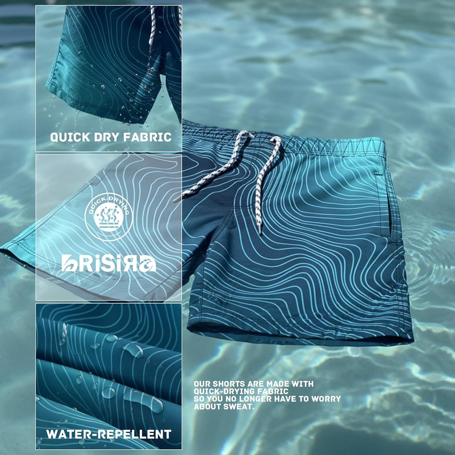 imageBRISIRA Mens Swim Trunks 5 Inch Compression Liner Beach Swim Shorts Bathing Suit Breathable Quick Dry Zipper PocketBluegradient Stripes