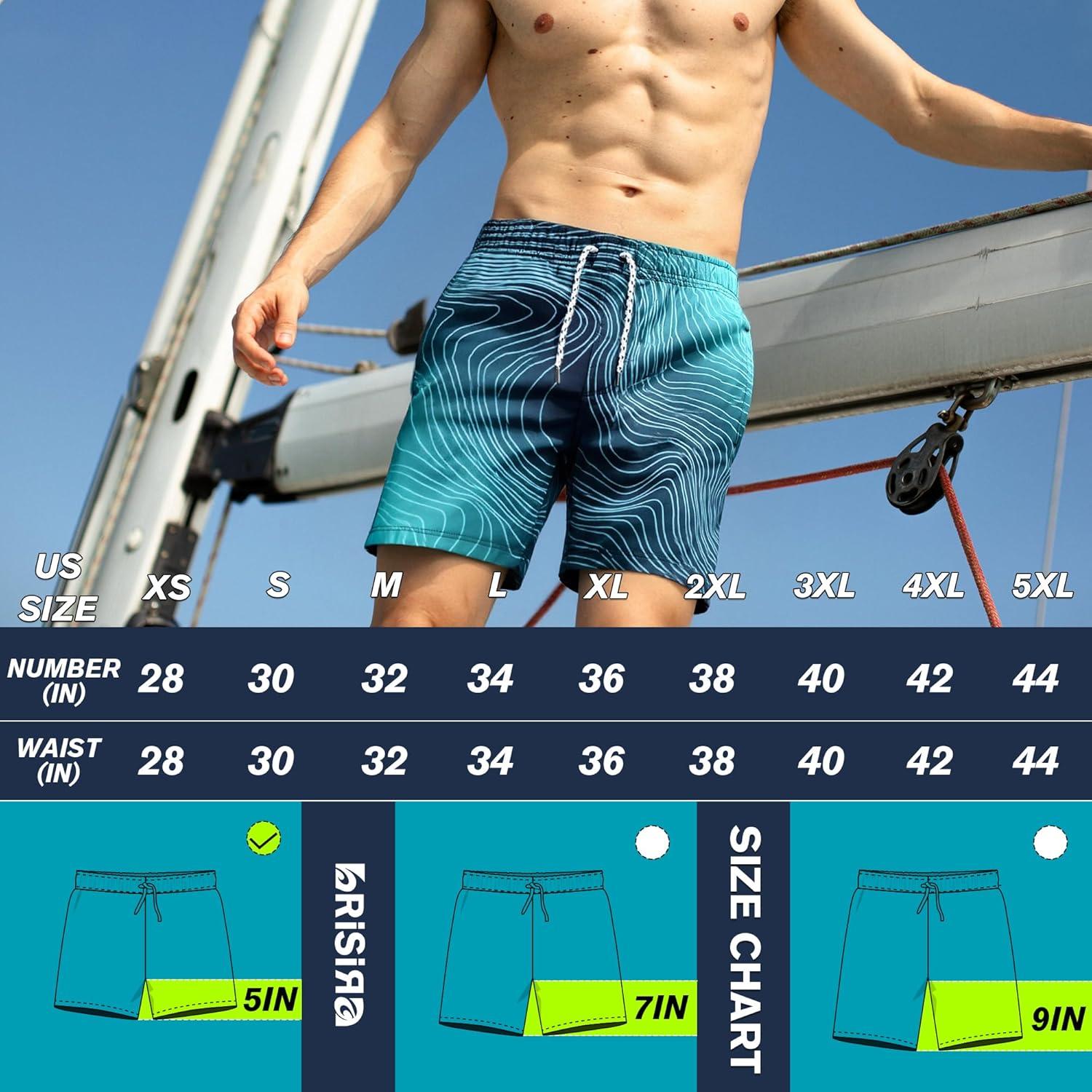 imageBRISIRA Mens Swim Trunks 5 Inch Compression Liner Beach Swim Shorts Bathing Suit Breathable Quick Dry Zipper PocketBluegradient Stripes