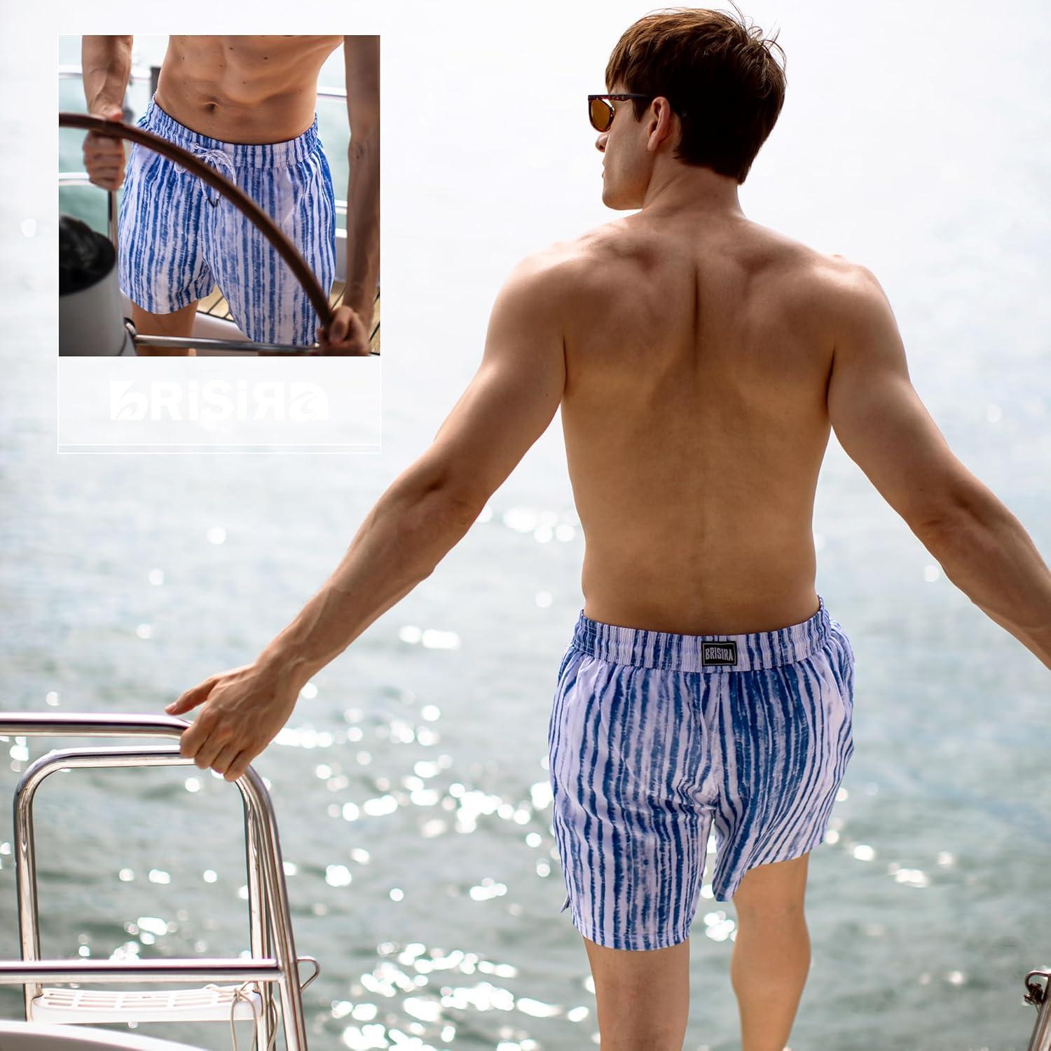 imageBRISIRA Mens Swim Trunks 5 Inch Compression Liner Beach Swim Shorts Bathing Suit Breathable Quick Dry Zipper PocketBluewhite Tiedye