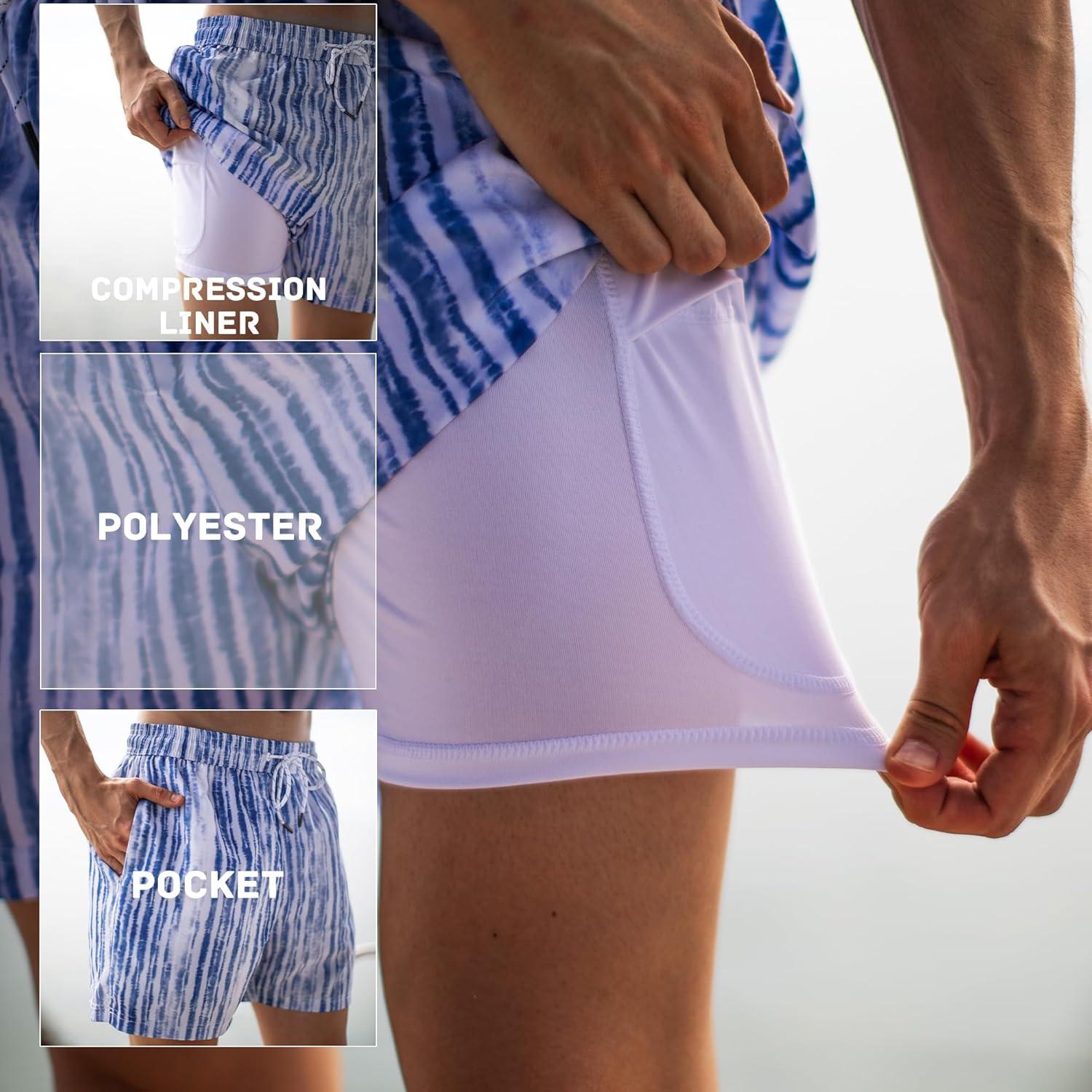 imageBRISIRA Mens Swim Trunks 5 Inch Compression Liner Beach Swim Shorts Bathing Suit Breathable Quick Dry Zipper PocketBluewhite Tiedye