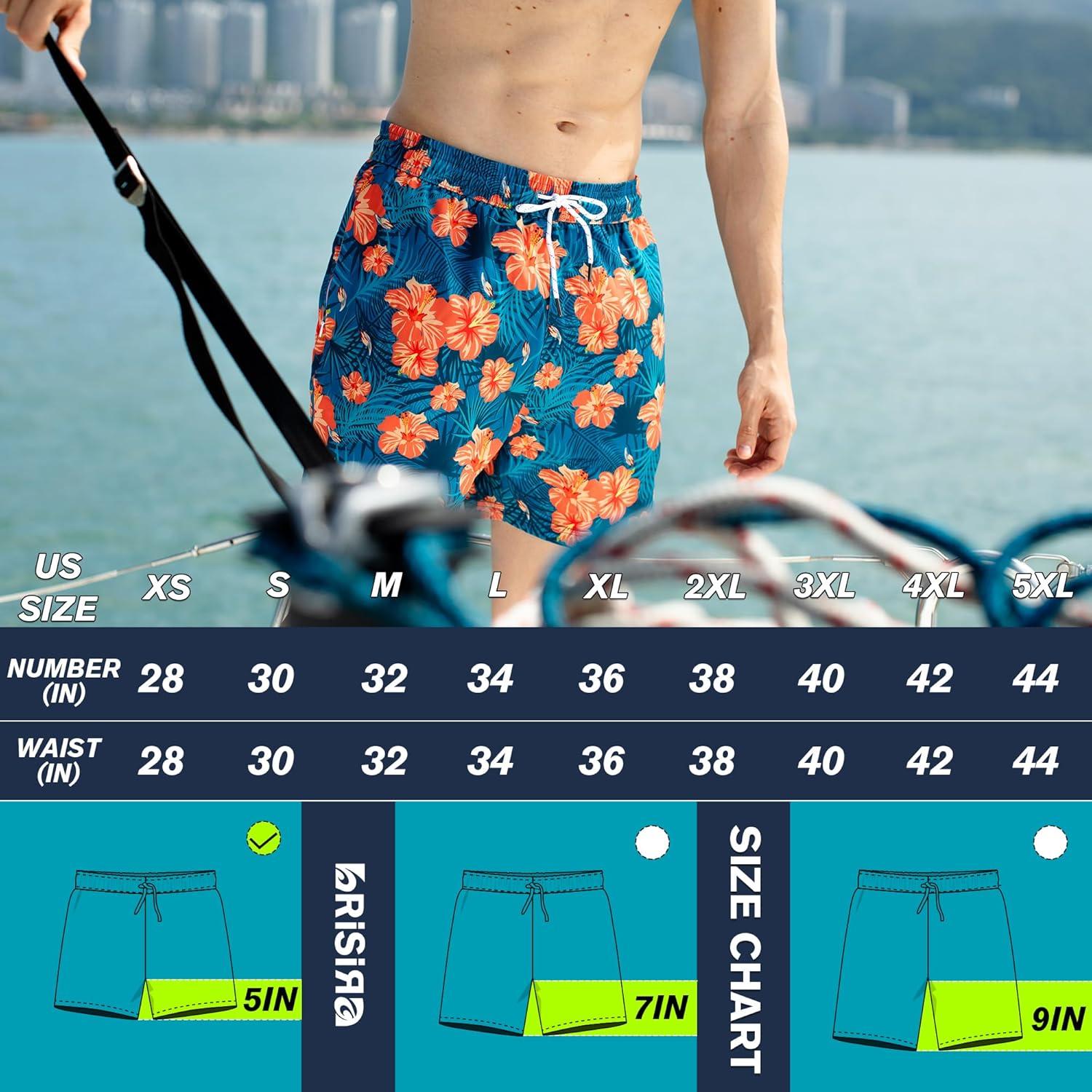 imageBRISIRA Mens Swim Trunks 5 Inch Compression Liner Beach Swim Shorts Bathing Suit Breathable Quick Dry Zipper PocketDenimblue Yellowfloral
