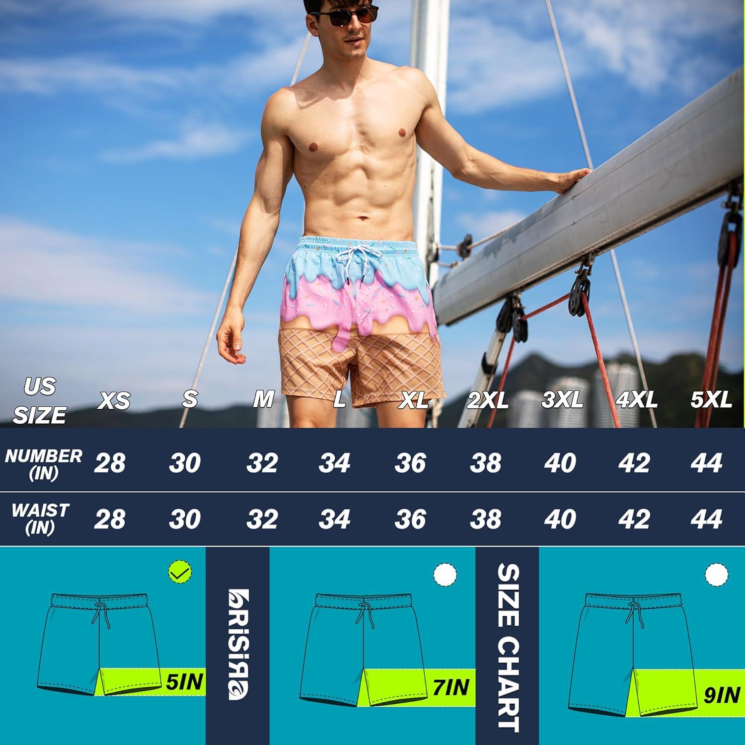 imageBRISIRA Mens Swim Trunks 5 Inch Compression Liner Beach Swim Shorts Bathing Suit Breathable Quick Dry Zipper PocketIcecream Drip