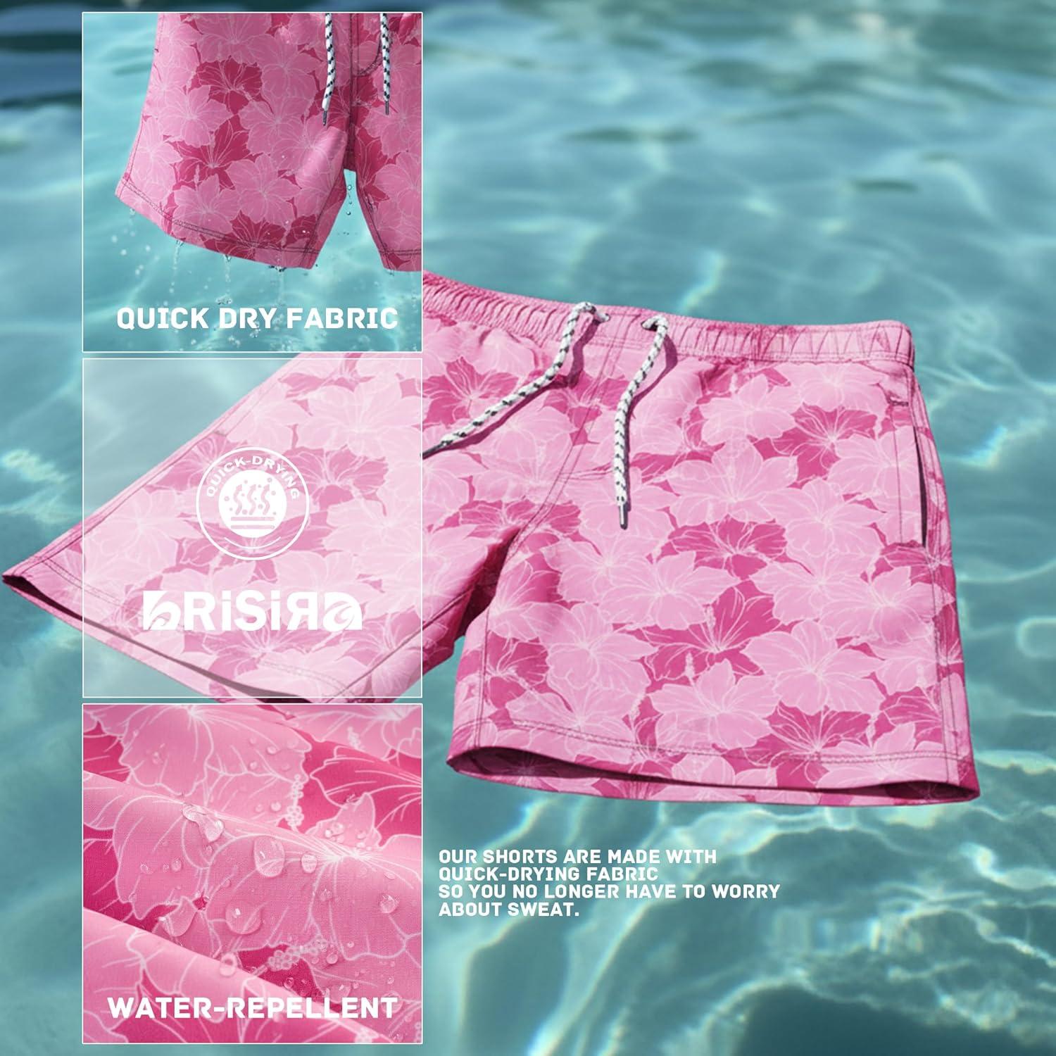 imageBRISIRA Mens Swim Trunks 5 Inch Compression Liner Beach Swim Shorts Bathing Suit Breathable Quick Dry Zipper PocketPinkgradient Floral