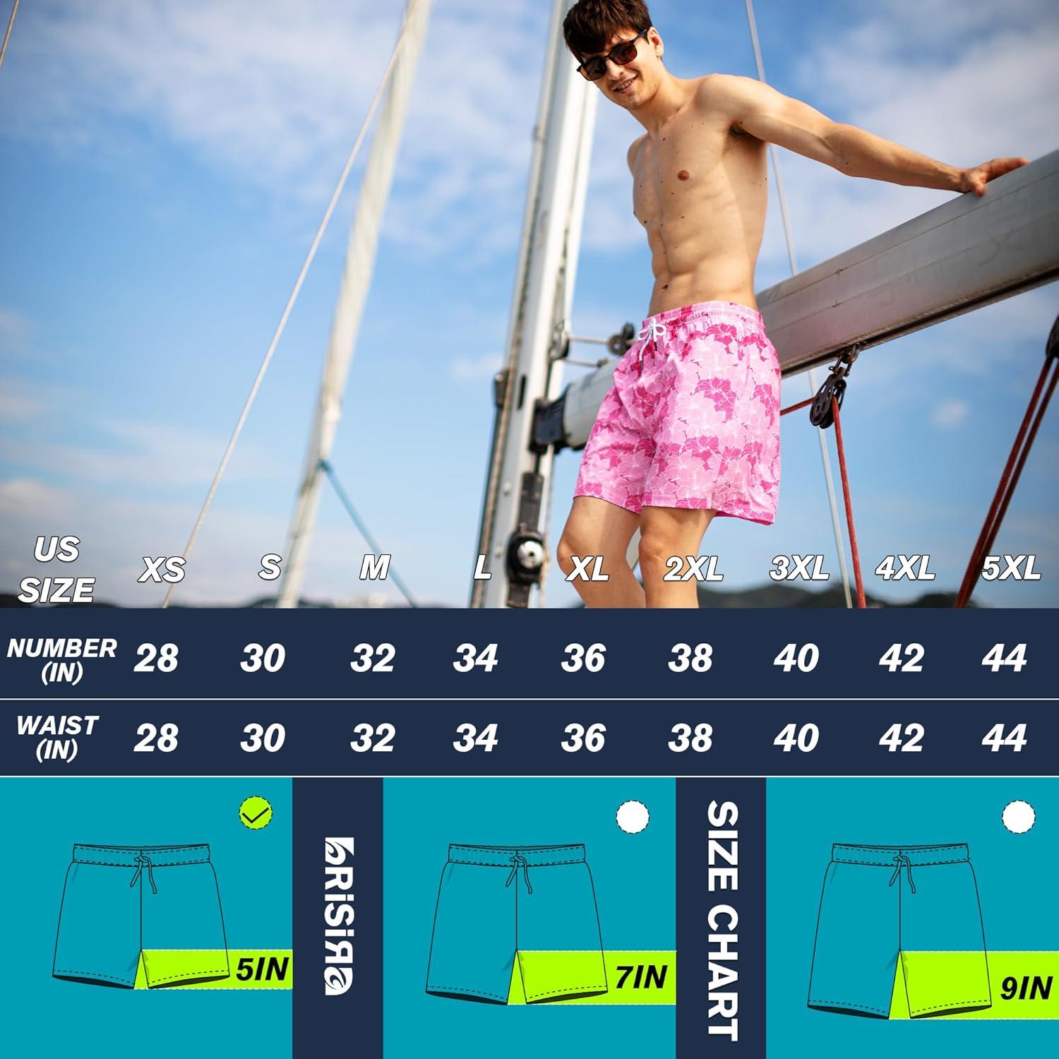 imageBRISIRA Mens Swim Trunks 5 Inch Compression Liner Beach Swim Shorts Bathing Suit Breathable Quick Dry Zipper PocketPinkgradient Floral