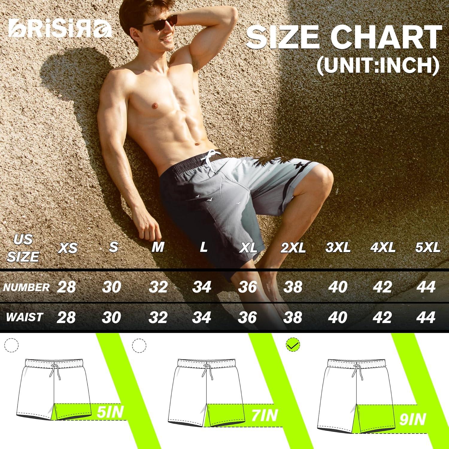 imageBRISIRA Mens Swim Trunks 9 Inch Compression Liner Long Board Shorts Swimwear Bathing Suit AntiChafe Quick Dry Cargo PocketBlackgradientpalmtree