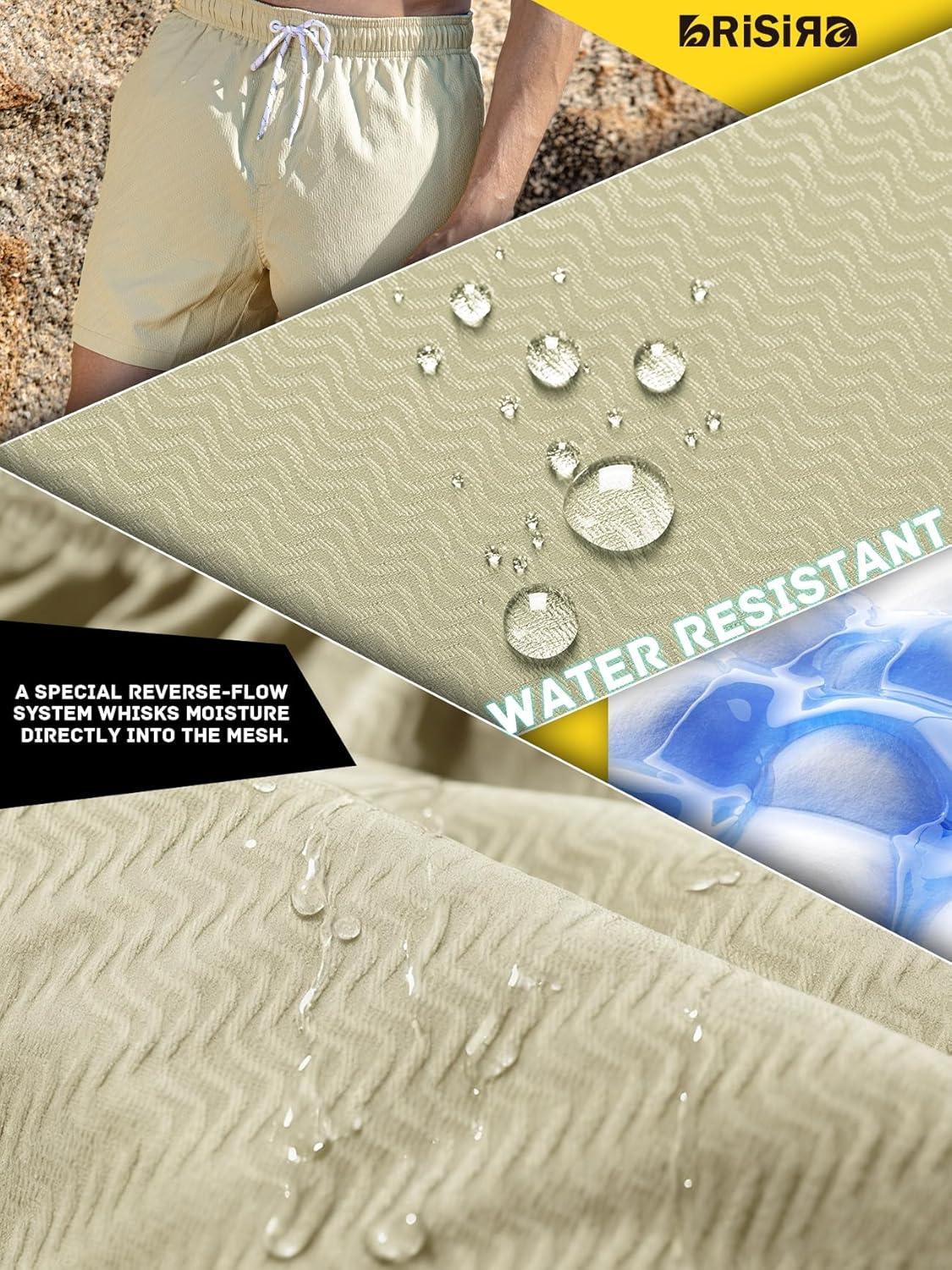 imageBRISIRA Mens Swim Trunks Ribbed Textured 5quot Bathing Suit with Compression Liner Board Shorts Beach Swimsuit Quick Dry PocketSagegreenstripes