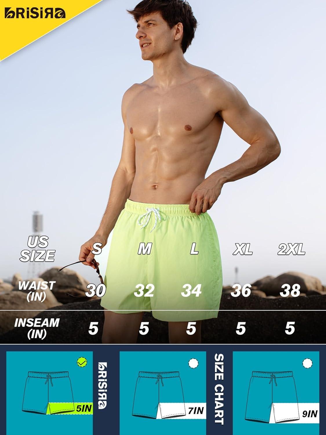 imageBRISIRA Mens Swim Trunks Ribbed Textured 5quot Bathing Suit with Compression Liner Board Shorts Beach Swimsuit Quick Dry PocketTendergreenstripes