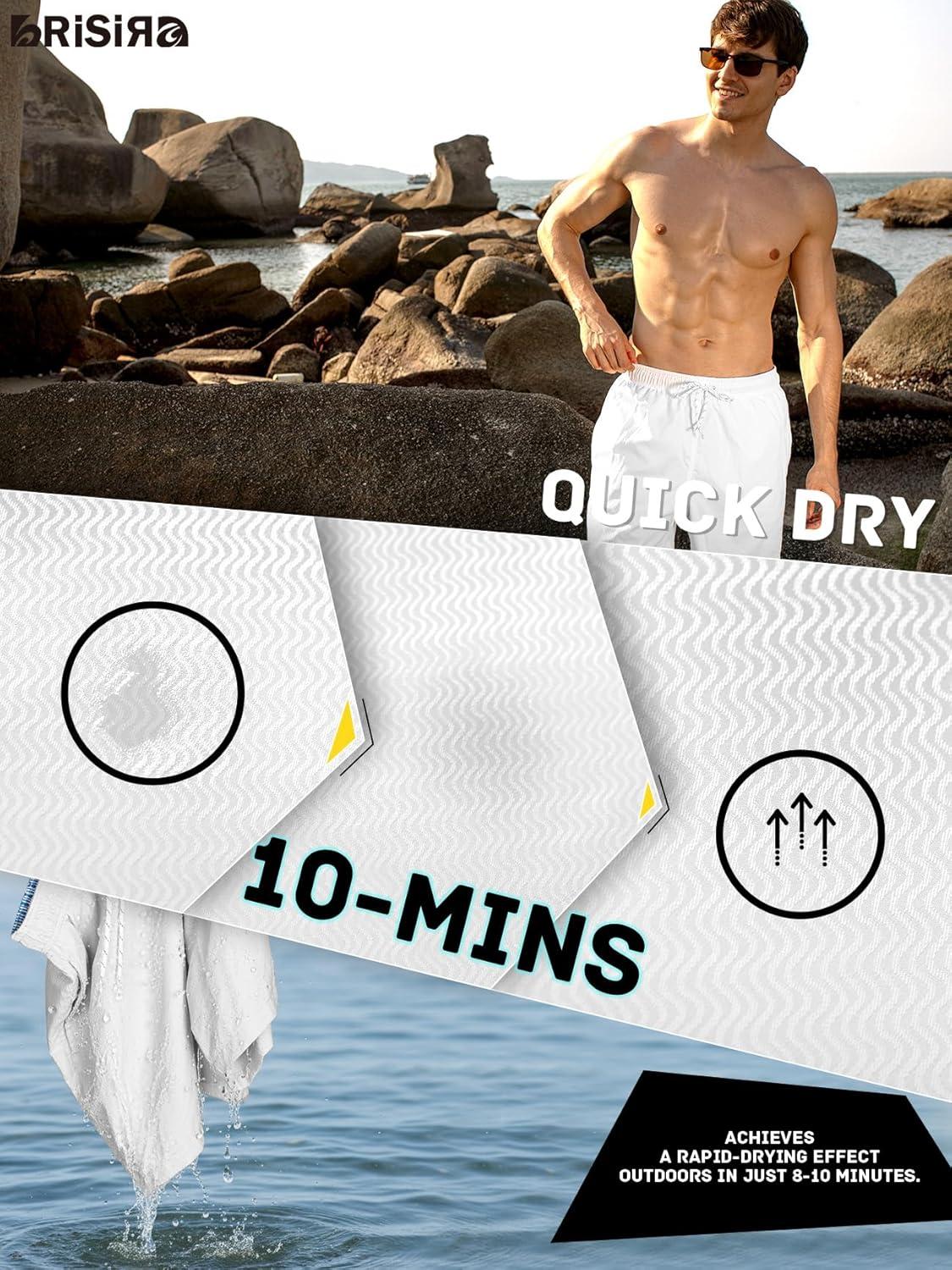 imageBRISIRA Mens Swim Trunks Ribbed Textured 5quot Bathing Suit with Compression Liner Board Shorts Beach Swimsuit Quick Dry PocketWhitestripes