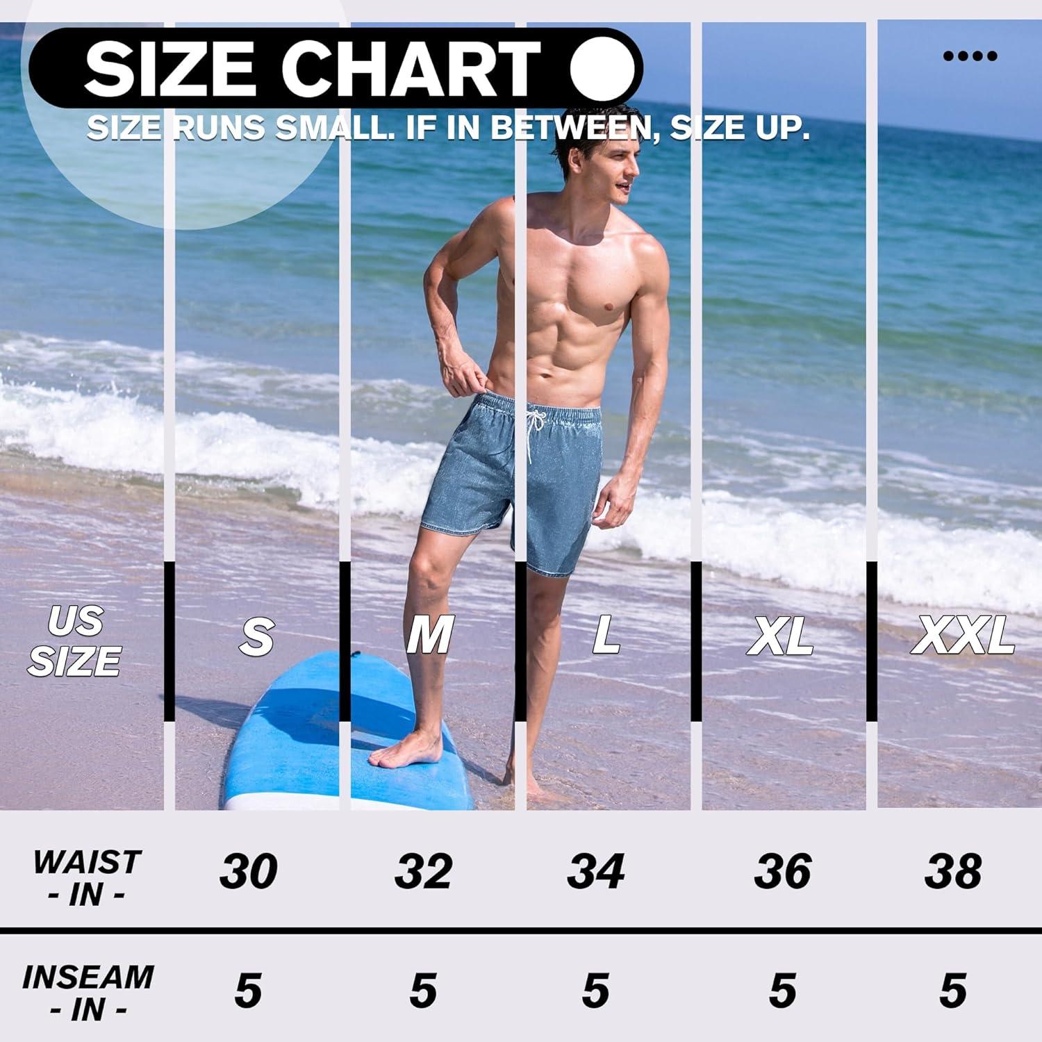 imageBRISIRA Mens Swim Trunks Washed Look Compression Liner 5 inch Swim Shorts Quick Dry Retro Bathing Suit Lightweight PocketSea Blue