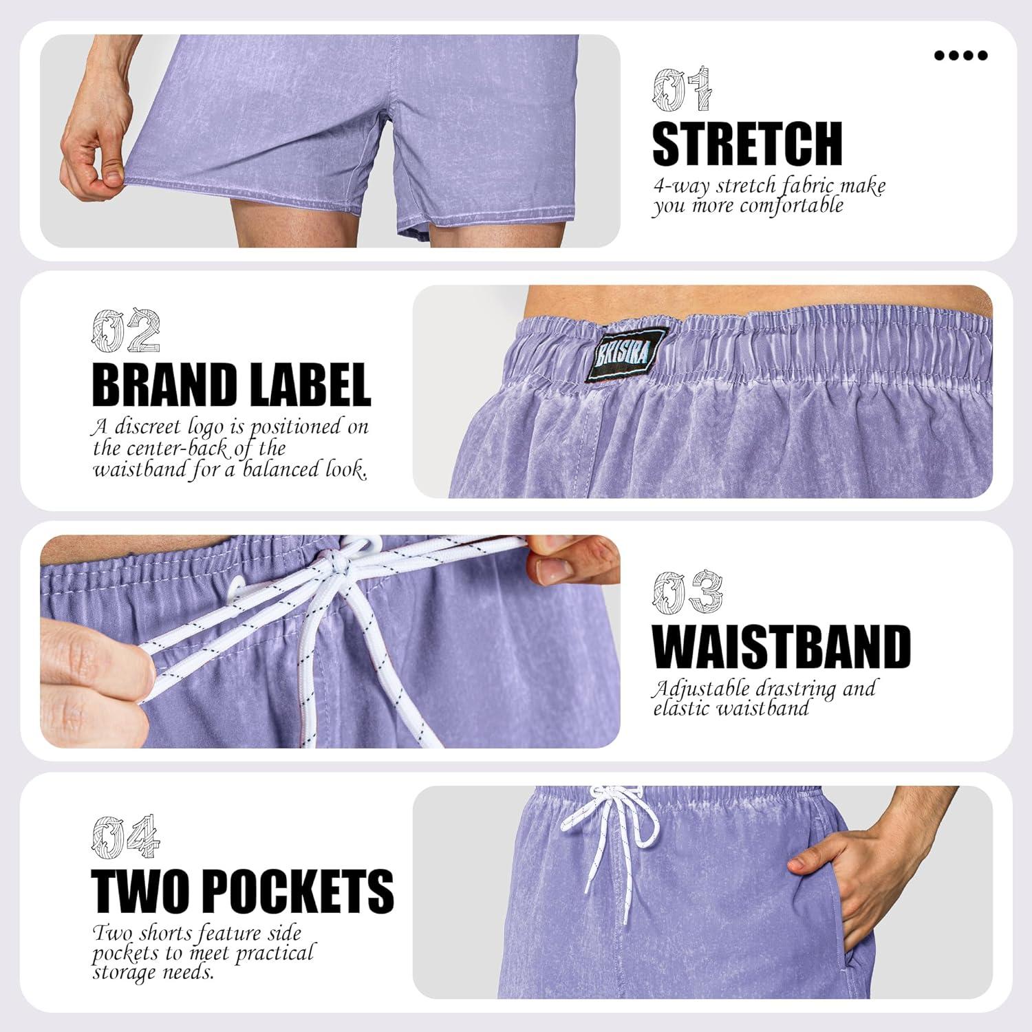 imageBRISIRA Mens Swim Trunks with Compression Liner 5 inch Swim Shorts Quick Dry Stretch Bathing Suits Board Shorts Pockets