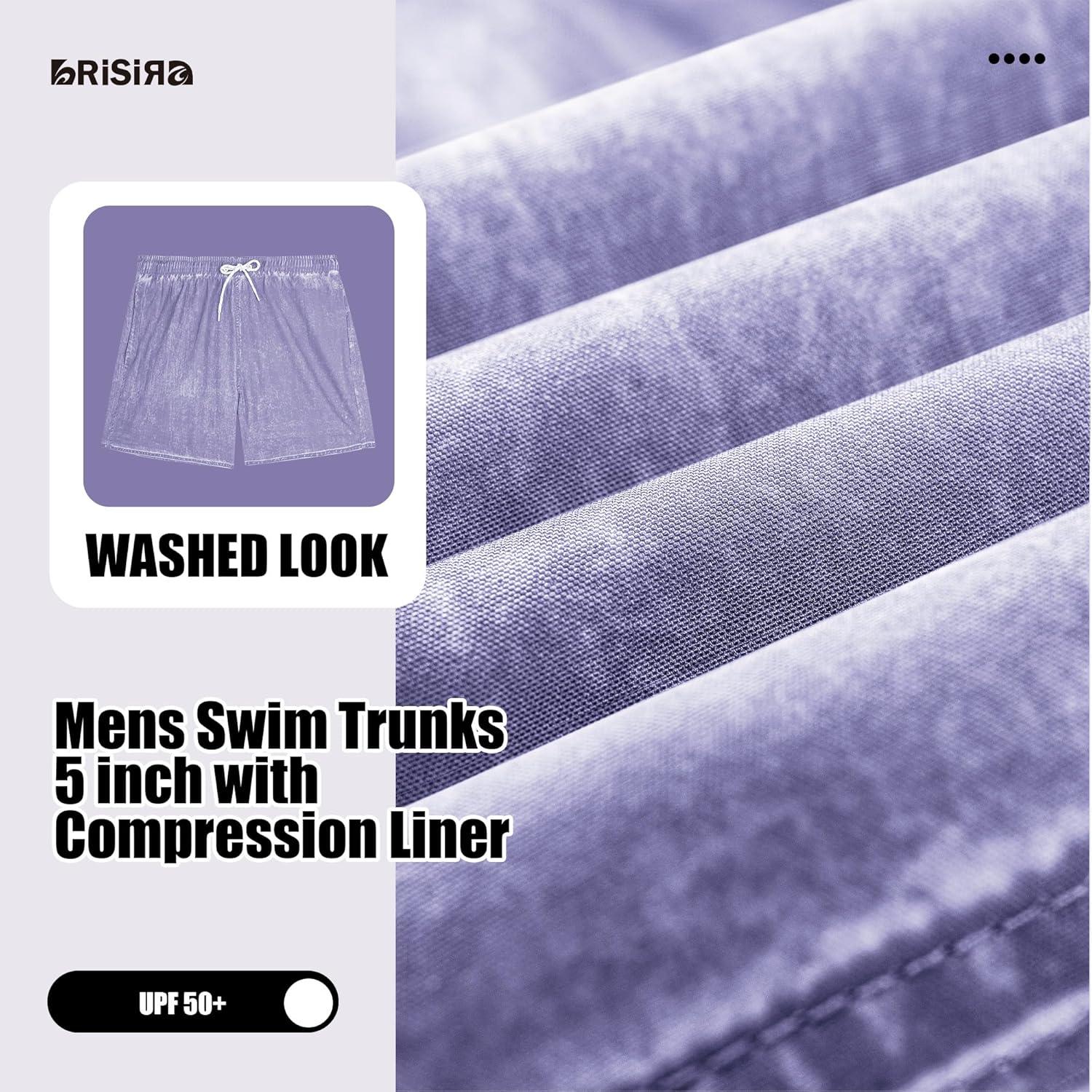 imageBRISIRA Mens Swim Trunks with Compression Liner 5 inch Swim Shorts Quick Dry Stretch Bathing Suits Board Shorts Pockets