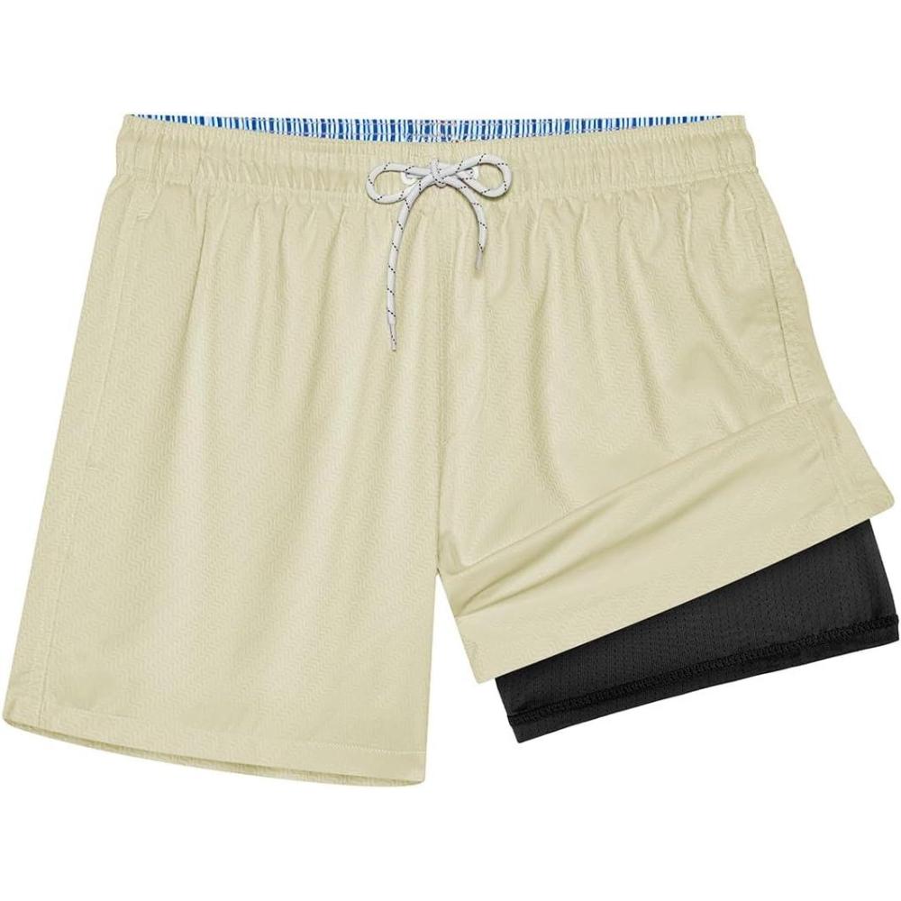 imageBRISIRA Mens Swim Trunks Ribbed Textured 5quot Bathing Suit with Compression Liner Board Shorts Beach Swimsuit Quick Dry PocketSagegreenstripes