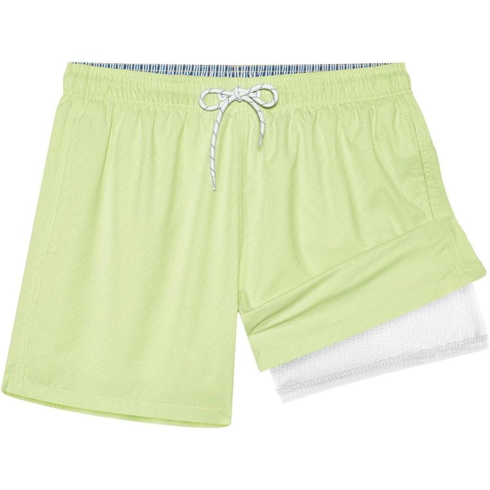 imageBRISIRA Mens Swim Trunks Ribbed Textured 5quot Bathing Suit with Compression Liner Board Shorts Beach Swimsuit Quick Dry PocketTendergreenstripes