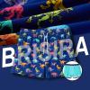 imageBRISIRA Mens Swim Trunks 5 Inch Compression Liner Beach Swim Shorts Bathing Suit Breathable Quick Dry Zipper PocketBlue Dinosaur