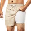 imageBRISIRA Mens Swim Trunks 5 Inch Compression Liner Beach Swim Shorts Bathing Suit Breathable Quick Dry Zipper PocketKhaki Ripple