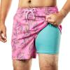 imageBRISIRA Mens Swim Trunks 5 Inch Compression Liner Beach Swim Shorts Bathing Suit Breathable Quick Dry Zipper PocketPink Leaves
