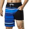imageBRISIRA Mens Swim Trunks 9 Inch Compression Liner Long Board Shorts Swimwear Bathing Suit AntiChafe Quick Dry Cargo PocketBlackblue Stripe