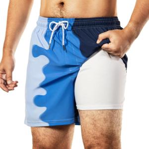 imageBRISIRA Mens Swim Trunks 5 Inch Compression Liner Beach Swim Shorts Bathing Suit Breathable Quick Dry Zipper PocketBlue Gradient