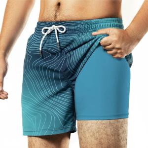imageBRISIRA Mens Swim Trunks 5 Inch Compression Liner Beach Swim Shorts Bathing Suit Breathable Quick Dry Zipper PocketBluegradient Stripes
