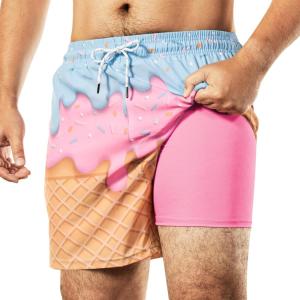 imageBRISIRA Mens Swim Trunks 5 Inch Compression Liner Beach Swim Shorts Bathing Suit Breathable Quick Dry Zipper PocketIcecream Drip