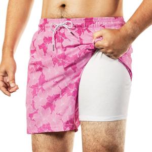 imageBRISIRA Mens Swim Trunks 5 Inch Compression Liner Beach Swim Shorts Bathing Suit Breathable Quick Dry Zipper PocketPinkgradient Floral