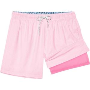 imageBRISIRA Mens Swim Trunks Ribbed Textured 5quot Bathing Suit with Compression Liner Board Shorts Beach Swimsuit Quick Dry PocketPinkstripes