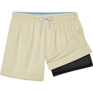 imageBRISIRA Mens Swim Trunks Ribbed Textured 5quot Bathing Suit with Compression Liner Board Shorts Beach Swimsuit Quick Dry PocketSagegreenstripes