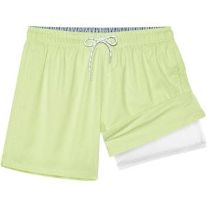 imageBRISIRA Mens Swim Trunks Ribbed Textured 5quot Bathing Suit with Compression Liner Board Shorts Beach Swimsuit Quick Dry PocketTendergreenstripes