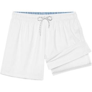 imageBRISIRA Mens Swim Trunks Ribbed Textured 5quot Bathing Suit with Compression Liner Board Shorts Beach Swimsuit Quick Dry PocketWhitestripes