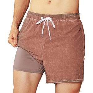 imageBRISIRA Mens Swim Trunks Washed Look Compression Liner 5 inch Swim Shorts Quick Dry Retro Bathing Suit Lightweight PocketBrown