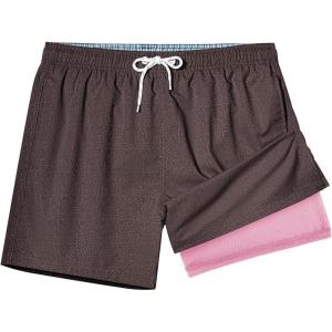 imageBRISIRA Mens Swim Trunks with Compression Liner 5quot Leopard Print Beach Shorts Quick Dry Board Shorts WaterResistant SwimsuitDarkgrey Leopard