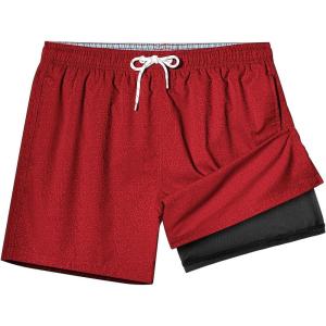 imageBRISIRA Mens Swim Trunks with Compression Liner 5quot Leopard Print Beach Shorts Quick Dry Board Shorts WaterResistant SwimsuitWinered Leopard