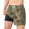 imageBRISIRA Mens Swim Trunks 5 inch Swim Shorts Quick Dry Stretch Bathing Suits with Compression Liner Board Shorts PocketsVintage Camo Leaves