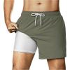 imageBRISIRA Mens Swim Trunks Nylon 5quot with Compression Liner Bathing Suit Swim Shorts Swimsuit Swimwear Quick Dry Pockets BeachNylon Army Green