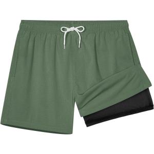 imageBRISIRA Mens Swim Trunks 5quot Textured Compression Liner Quick Dry Bathing Suit Breathable Swimsuit Board Shorts LightweightArmy