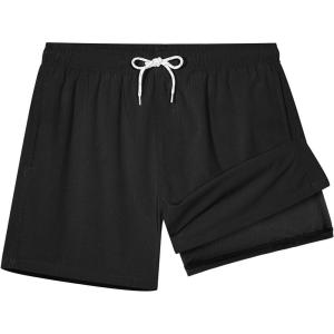 imageBRISIRA Mens Swim Trunks 5quot Textured Compression Liner Quick Dry Bathing Suit Breathable Swimsuit Board Shorts LightweightBlack