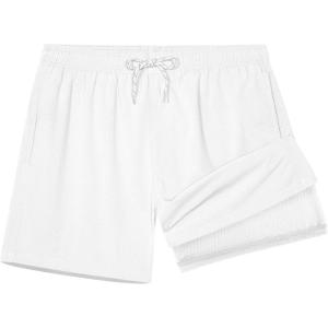 imageBRISIRA Mens Swim Trunks 5quot Textured Compression Liner Quick Dry Bathing Suit Breathable Swimsuit Board Shorts LightweightWhite