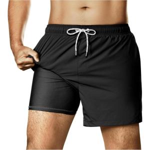 imageBRISIRA Mens Swim Trunks Nylon 5quot with Compression Liner Bathing Suit Swim Shorts Swimsuit Swimwear Quick Dry Pockets BeachNylon Black