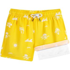 imageBRISIRA Boys Swim Trunks with Compression Liner 516 Years Youth Bathing Suit Quick Dry Swim Shorts AntiChafe PocketA Yellow Sun