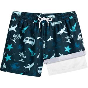 imageBRISIRA Boys Swim Trunks with Compression Liner 516 Years Youth Bathing Suit Quick Dry Swim Shorts AntiChafe PocketDark Blue Marine