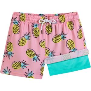 imageBRISIRA Boys Swim Trunks with Compression Liner 516 Years Youth Bathing Suit Quick Dry Swim Shorts AntiChafe PocketPink Yellow Pineapple