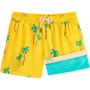 imageBRISIRA Boys Swim Trunks with Compression Liner Youth Bathing Suit Quick Dry AntiChafe Swimsuit Teen Swim Shorts 516YYellow Coconuttree